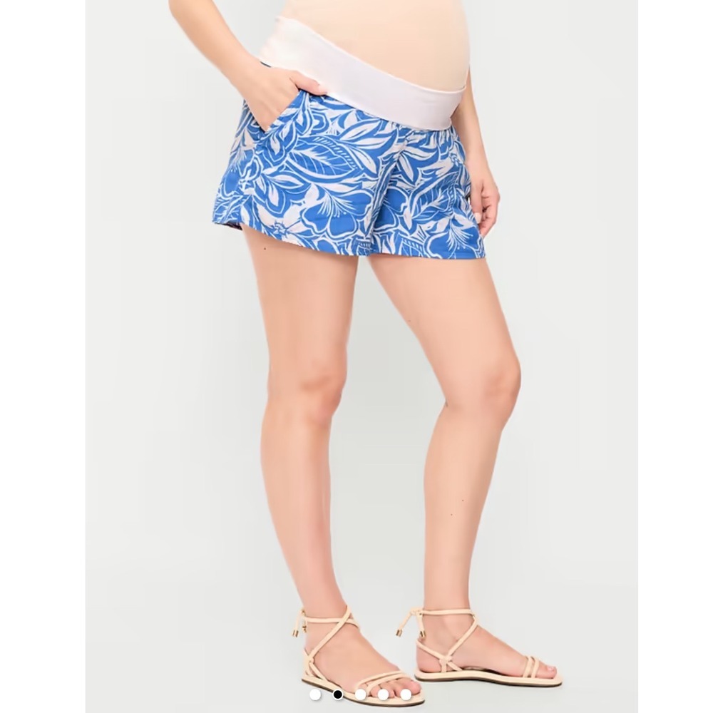 Old Navy Maternity Shorts Blue White Floral Tropical Over Belly Waist Size L